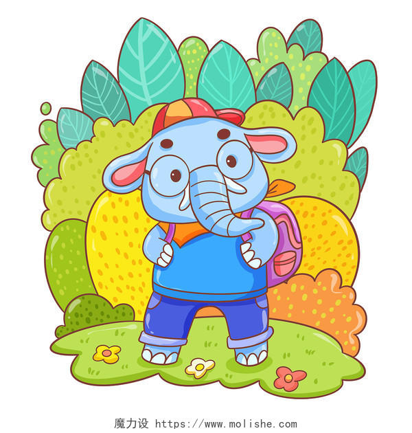 彩色可爱大象动物卡通不同动物套图动物PNG素材插画